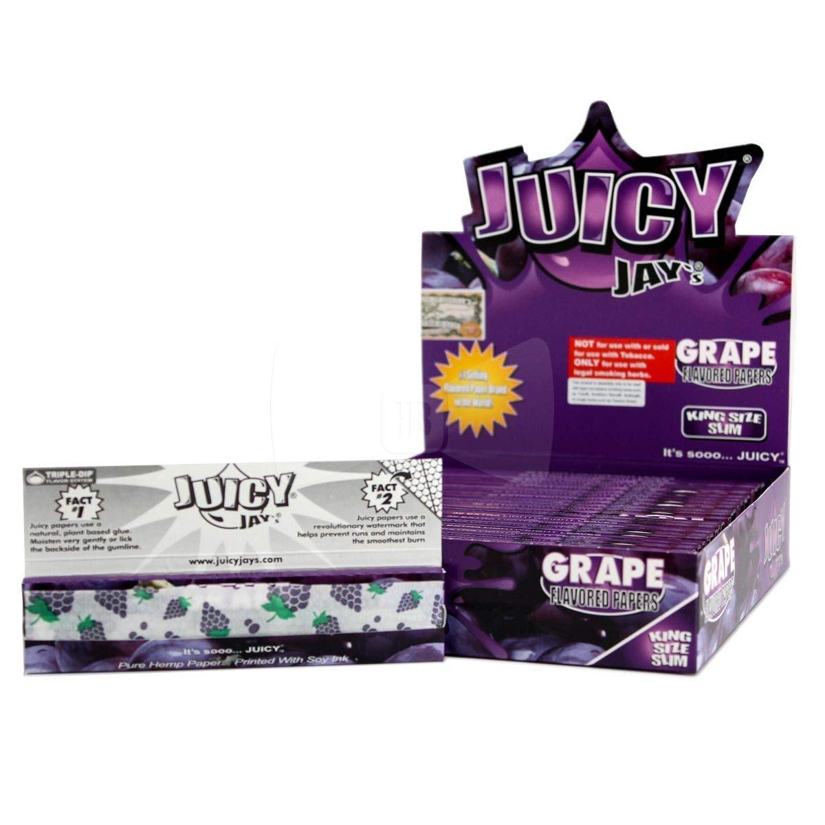 JUICY JAYS King Size Slim Rolling Paper Grape Flavored Full Box of 24