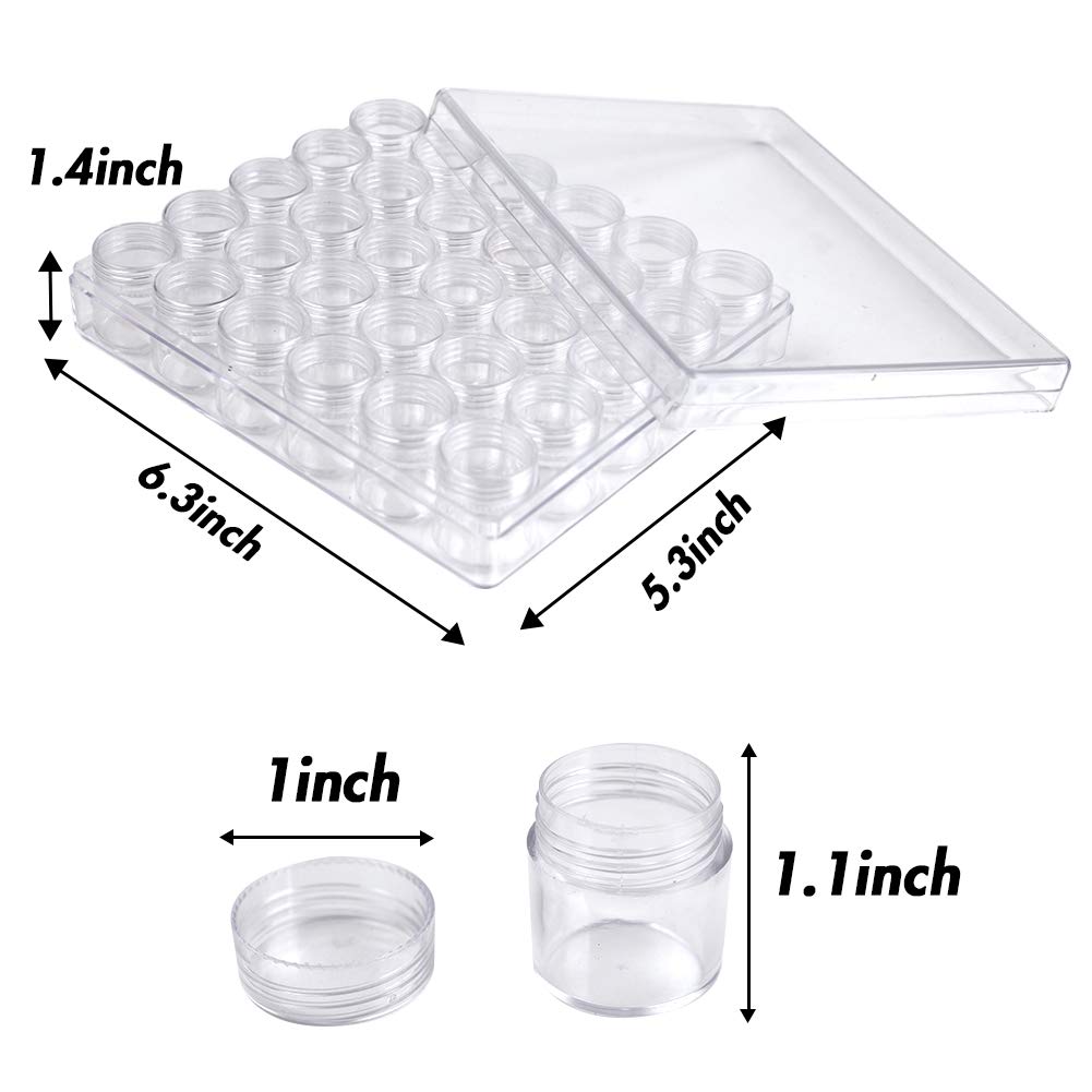 Embroidery Diamond Storage Box, 30PCS Small Clear Plastic Bead Containers with Lid for Jewelry Painting DIY Art Craft Rhinestones Sewing Cosmetic Nail Glitter Powder
