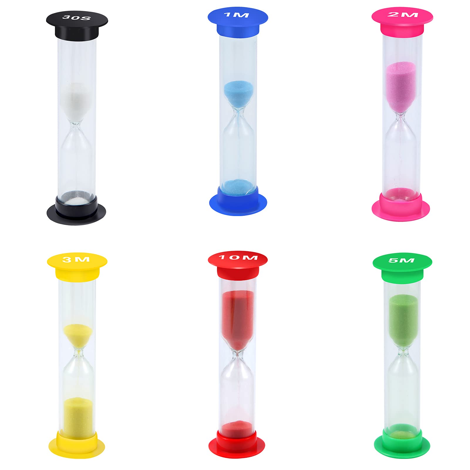 moinkerin 6 Pieces Sand Timer Toy Sandglass Hourglass Sand Timers 30sec / 1min / 2mins / 3mins / 5mins / 10mins for Children Brushing Teeth, School, Day Care, Office, Timed Activities