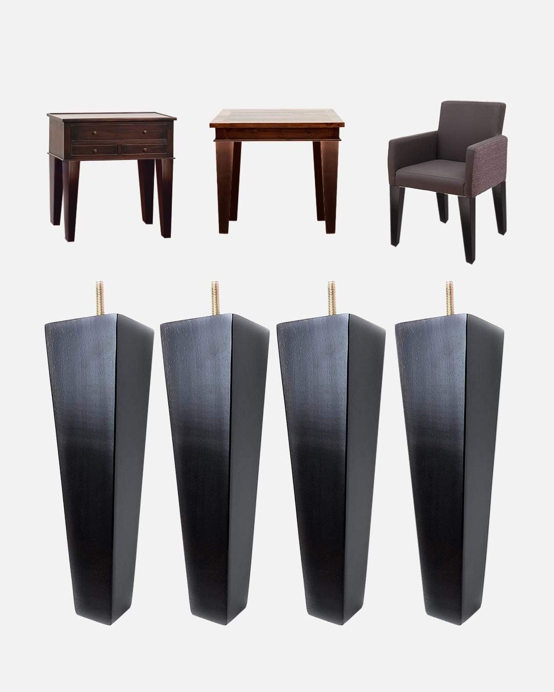 MoreMotion 10" Dark Walnut Finish Square Tapered Wooden Legs, Set of 4