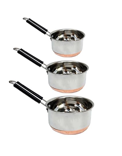 ROYAL SAPPHIRE Cookware Combo - Sauce Pan Small, Medum, Large. - Copper Bottom - Stainless Steel - Multipurpose - 3 Pcs. Set.Heavy Gauge