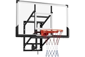 VEVOR Wall Mount Basketball Hoop, 54-inch PC Backboard Mounted Basketball Hoop Outdoor with Hand-Crank Adjustment, 0.11 inch 