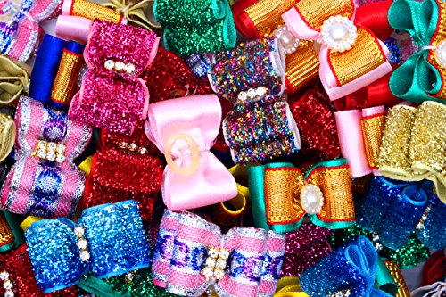 image for YOY 24PCS/12 Pairs Adorable Grosgrain Ribbon Pet Dog Hair Bows with Ru