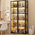 iusyugh 5-Tier Display Cabinet with Acrylic Glass Door, 65.5" High Display Case, Transparent Curio Cabinet&Bookcase for Collectibles, Toys, Books, for Playroom, Bedroom, Study Room (Black Double doo)