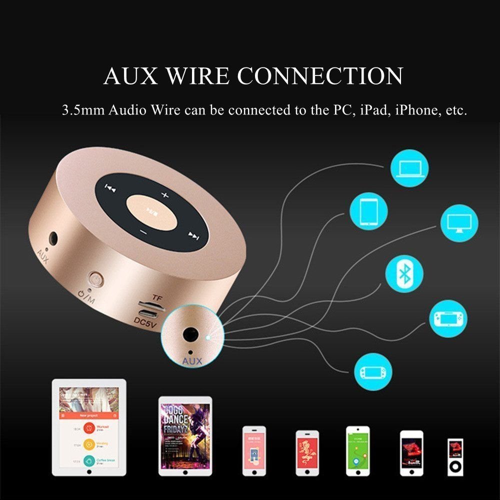 SinoPro Bluetooth Speaker, Portable wireless Speaker with Touch Screen Output Strong Bass Stereo SoundBuilt-in Microphone TF Card Slot AUX-In Slot for Smartphone, PC, Tablet and other Devices (Gold)