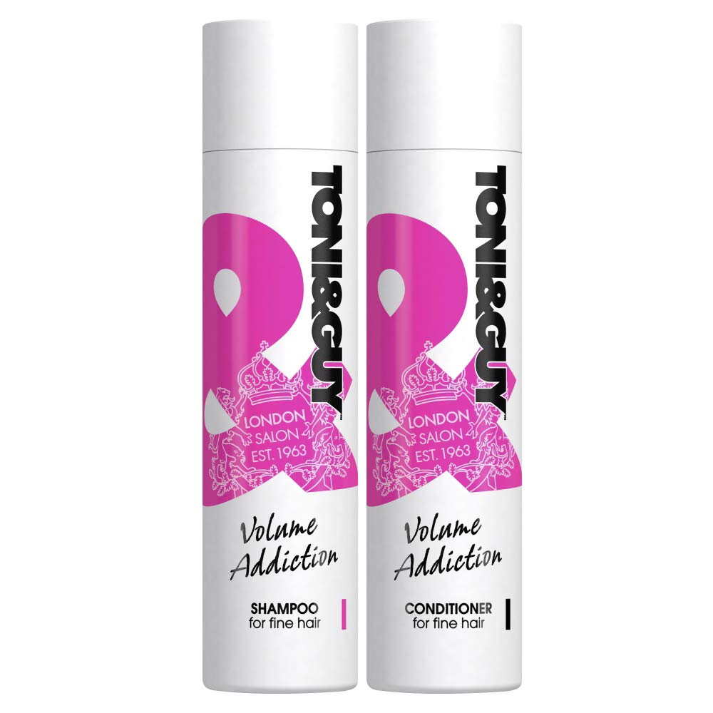 Toni & Guy Salon Shampoo and Conditioner Set for Fine Hair, Pack of 4 x 250ml Bottles (2 x Volume Addiction Shampoo, 2 x Volume Addiction Conditioner)