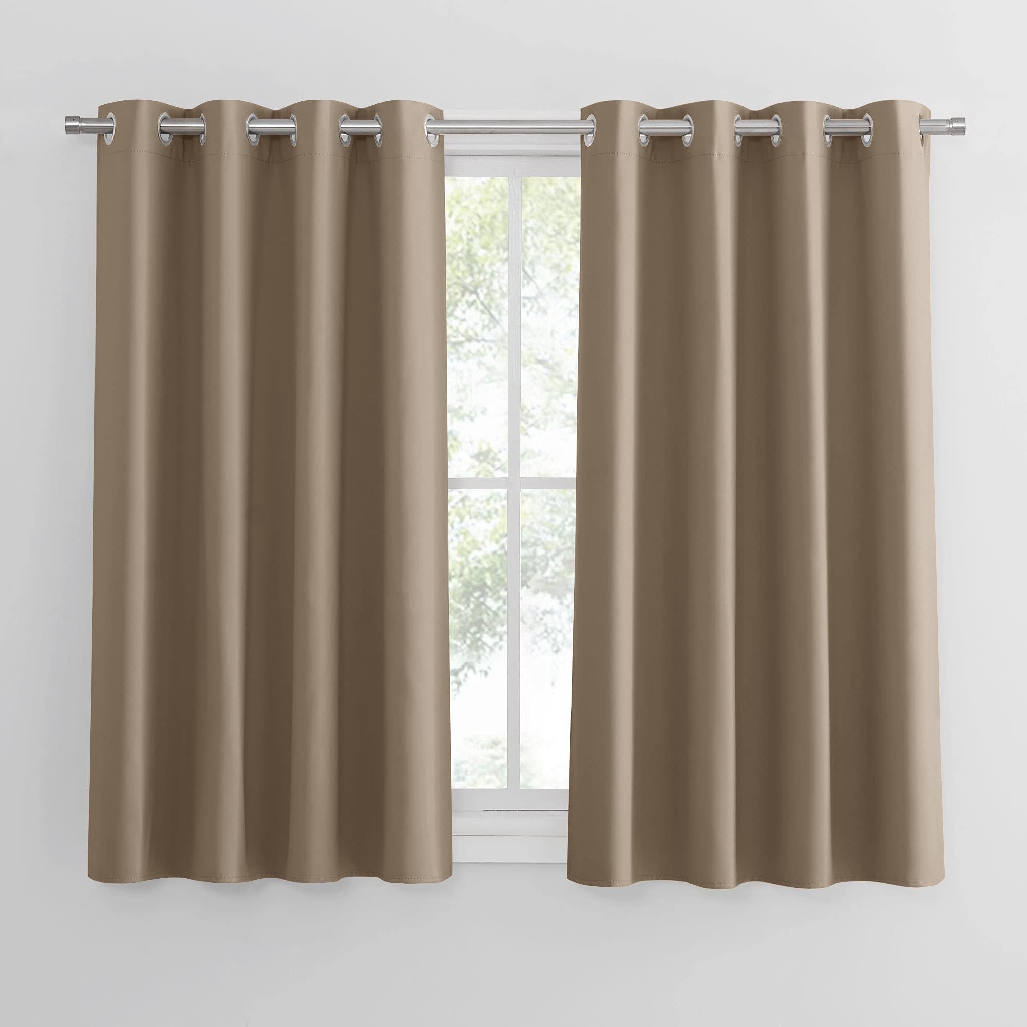 PONY DANCE Thermal Blackout Curtains for Window - Mocha Eyelet Room Darkening Noise Reduction Curtains for Kitchen Cabinets Bathroom, 46 x 45 Inch, 2 Panels — image 1