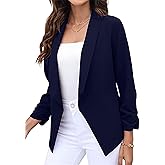 BOFETA Women's Blazer Open Front Cardigan 3/4 Sleeve Fitted Jacket Casual Office Cropped Blazer