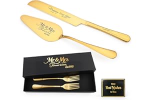 Wedding Cake Knife and Server Set, Gold Cake Cutting Set for Wedding 2025,4Pcs Set with Forks for Engagements, Anniversary Br