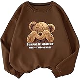 SweatyRocks Women's Cute Bear Graphic Sweatshirt Long Sleeve Drop Shoulder Casual Fall Pullover Tops