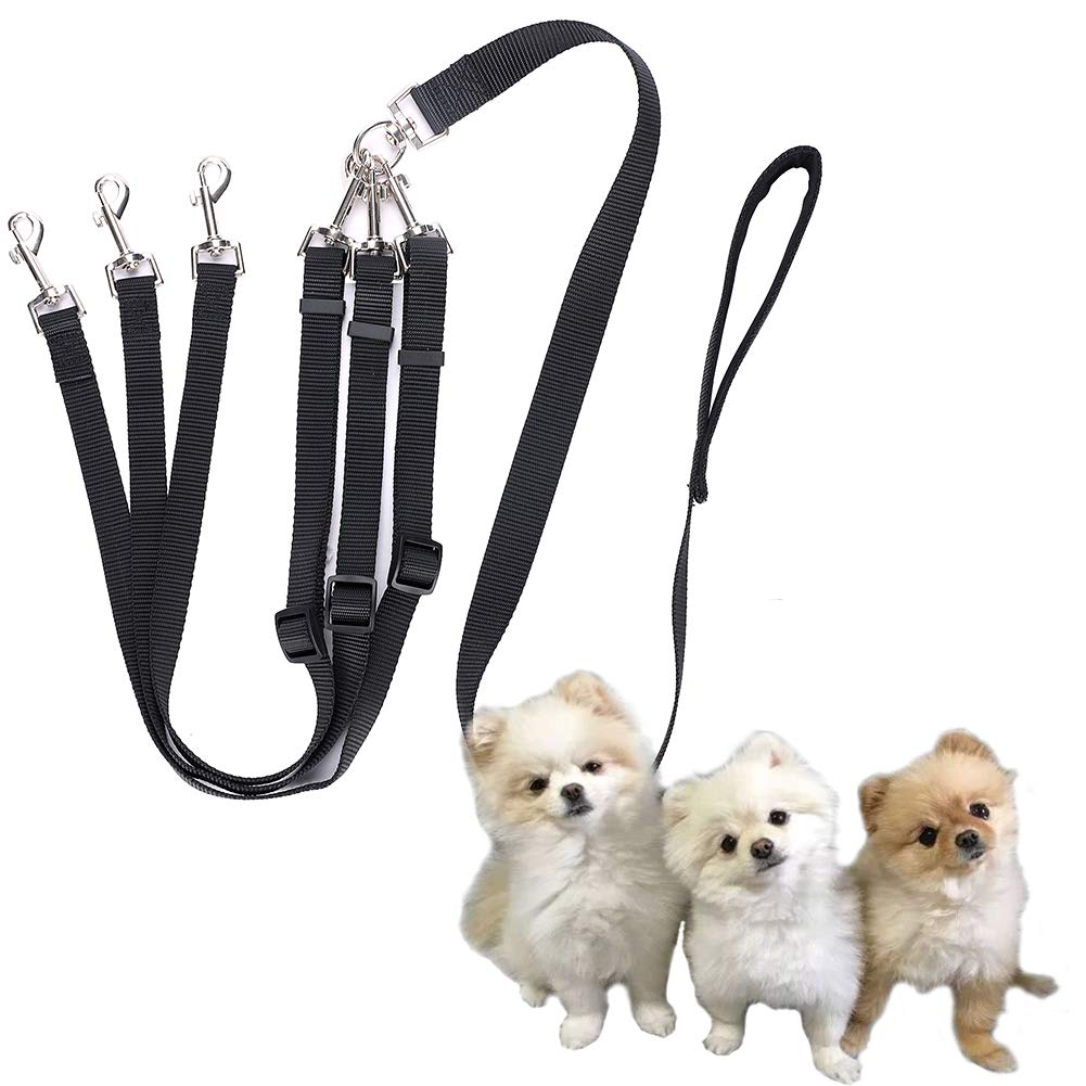 IBLUELOVER 3 in 1 Dog Leash - Detachable 3 Way Lead, Adjustable Splitter, Padded Handle, Sturdy Nylon Traction Rope for Walking 1-3 Dogs