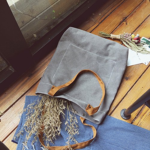 EasyHui Women and Girls Canvas Tote Bag Casual Pure Color Hobo Messenger Shoulder Bag Travel Bag Gray - Thumbnail 2