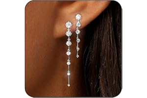 Lunvky 14K Gold Plated Dangle Earrings for Women Dainty Silver Drop Earring Trendy Small Long Dangling Wedding Bridesmaid Hoop Diamond Crystal Cute Earring Jewelry Valentine Gifts