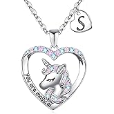Hidepoo Valentines Gifts for Kids Girls - Unicorn Necklace for Girls Gifts 14K White Gold Plated CZ Heart Pendant Unicorn Necklace Jewelry Initial Unicorns Necklaces Unicorns Gift Valentines Gift