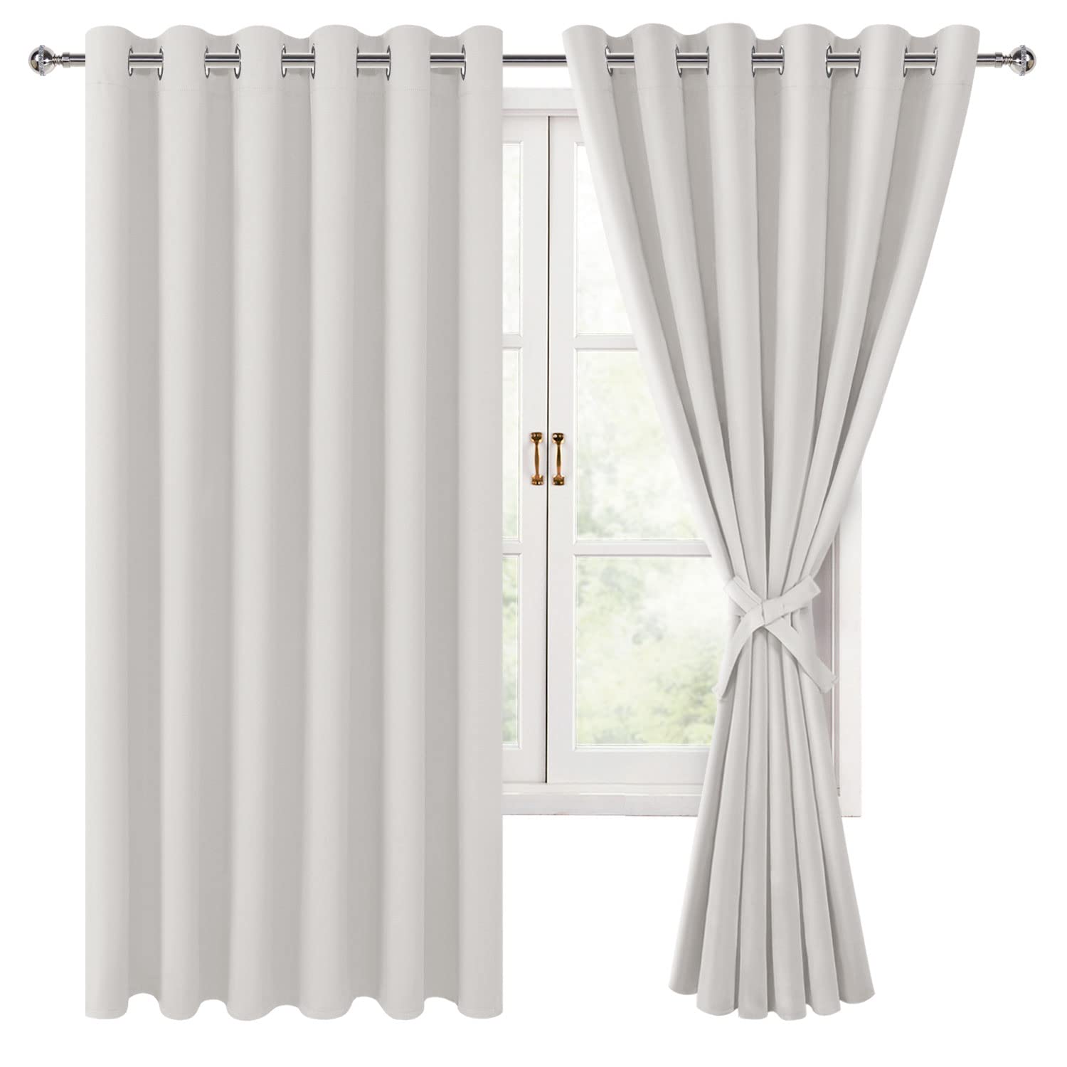Photo 1 of (used/fair) (bagged) Hiasan Room Darkening Curtains for Bedroom, 70 x 63 Inches - Thermal Insulated & Light Blocking Window Drapes for Living Room/Dorm Room, Set of 2 Panels Sewn with Tiebacks, Ivory