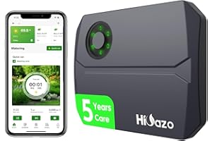 HIOAZO Smart Sprinklers Controller 2.4GHz WiFi, Irrigation Controller Easy Use App Enabled, 4 Zone + 16 Plans, Save Water Auto Skip Rain, Freeze & Wind, 10 Minutes Install (Deep Grey)