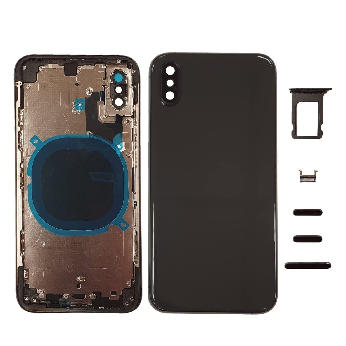 Smartex® Back cover Housing + Frame compatibile with iPhone XS | Rear Shell NO LOGO, NO PRE-INSTALLED COMPONENT (Black) — image 1