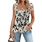 Micoson Ruffle Tank Tops for Women Summer Square Neck Sleeveless Tops Tie Shoulder Chiffon Blouse Babydoll Shirts