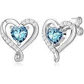 Zifeel Earrings for Women, S925 Sterling Silver Rose Gold Birthstone Heart Studs Earring for Girlfriend Wife, Anniversary Birthday Christmas Valentines Mothers Day Gifts Jewelry for Women Wife Her Mom