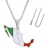 Mexican Map Necklace - Stainless Steel Pendant with Flag Colors (Green, White, Red),Patriotic& Peace Jewelry Gift for Men & Women,18/24 inches chains