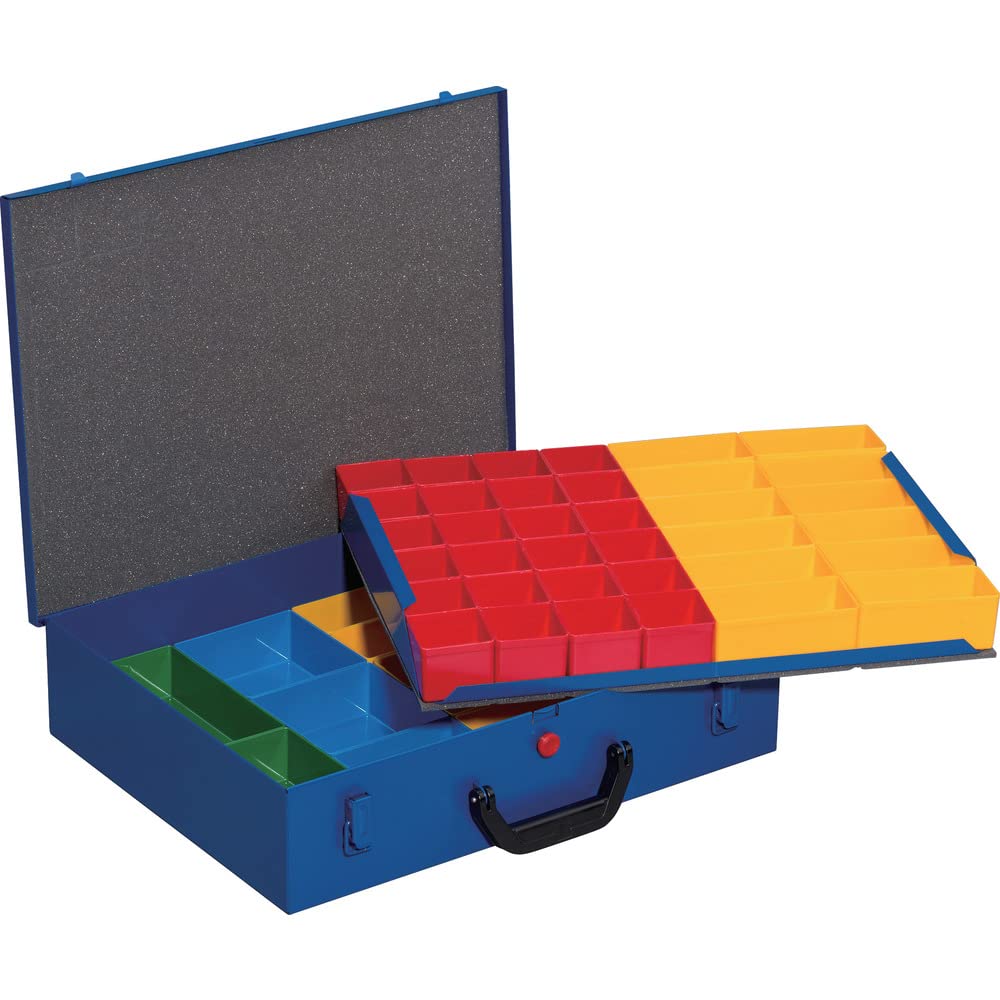 Allit 454124 Metal Hardware Box with 59-Shallow Removable Compartment, Blue