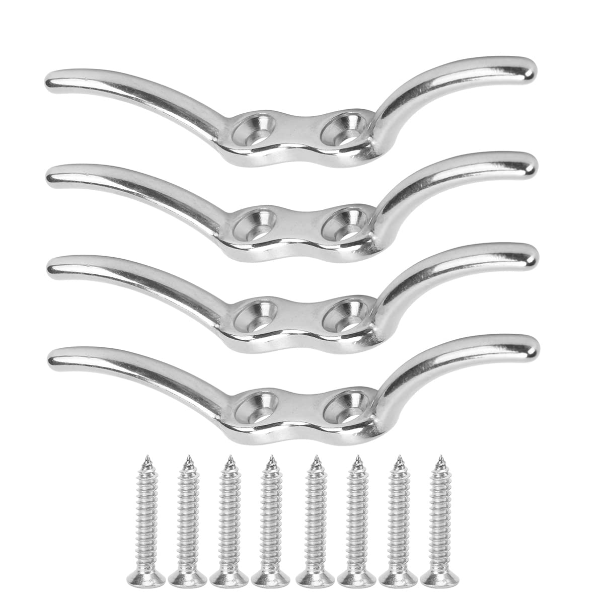 SYDARSYN 4 Pcs 65mm Stainless Steel Cleat Hooks Blind Cord Cleat Hook with Mounting Screws Flagpoler Rope Cleat Hook Boat Mooring Accessories for Boats Yachts Clothesline Stand