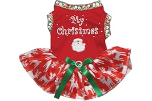 Petitebella My Christmas Santa Claus Puppy Dog Dress (Red/Red Reindeers, Medium)