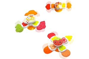 WISHTIME 3PCS Suction Cup Spinner Toy for Toddlers，Baby Bath Toys Spinning Toys, Sensory Toys Early Education Toys Birthday Gifts for Infant (Fruit)