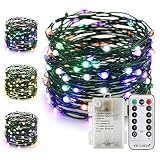 ER CHEN Battery Operated Fairy String Lights with Remote Timer, 33Ft 100 LED Color Changing 8 Modes Green Copper Wire Christmas Lights for Bedroom Indoor Outdoor Decor (Warm White & Multicolor)