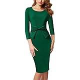 VFSHOW Womens Pleated Bow Wear to Work Business Office Church Sheath Dress