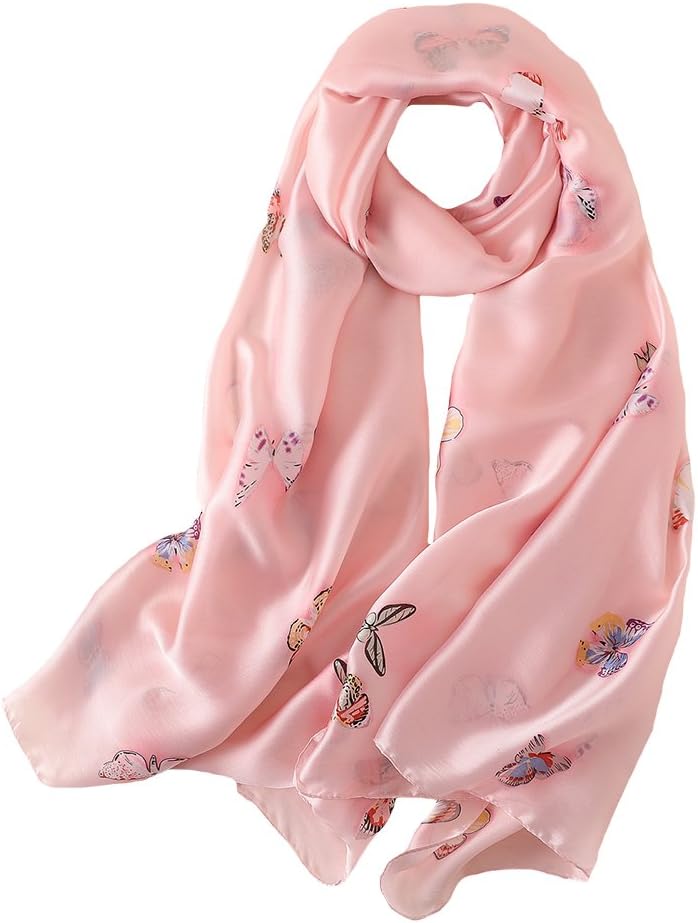 100% Mulberry Silk Scarf - Women's Fashion Large Sunscreen Shawls Wraps - Lightweight Abstract Art for Headscarf&Neck