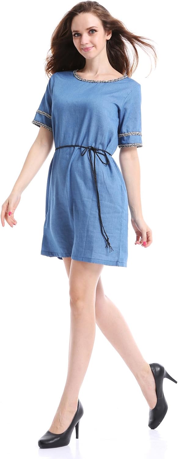 Comvison Summer Short Sleeve Denim Dress Plus Size Cotton Blue Maxi Denim Dresses Amazon.co.uk