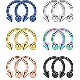 Ruifan 12PCS 12G Surgical Steel Nose PA Septum Horseshoe Hoop Earring Eyebrow Tragus Lip Piercing Ring