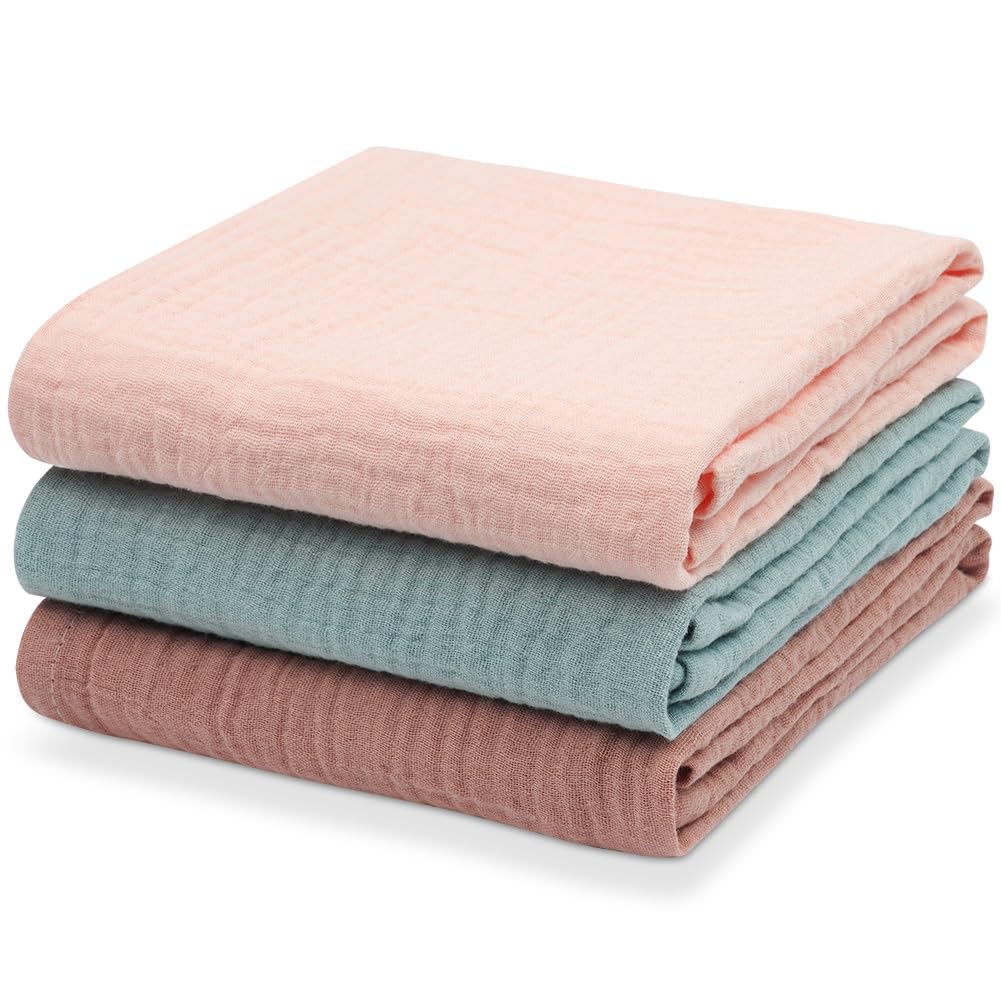 Aolso Baby Muslin Squares, 3pcs Baby Blankets, Warm and Cosy Cotton, Breathable and Skin-Friendly Swaddle Wrap for Infant (60 x 60 cm)