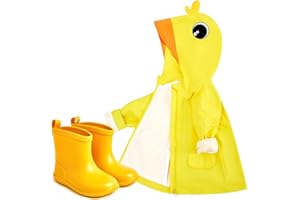 Twistover 2 Pcs Toddler Raincoat Rain Boots Set Kids Baby Cartoon Hoodie Zipper Jacket Short Rain Shoes for Little Boys Girls