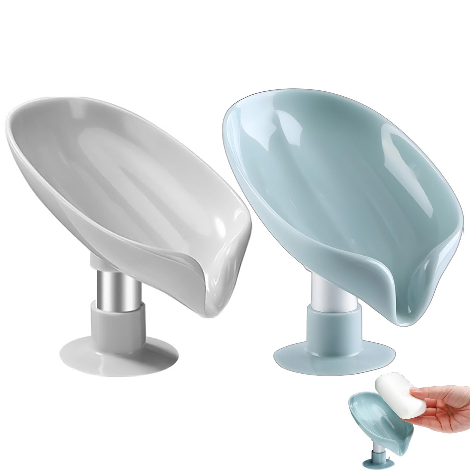 Leaf Shaped Soap Dishes for Bathroom, 2 Pcs Shower Soap Bar Holder with Drain, Plastic Soap Box With Stand and Sunction Cup,Sponge Holder for Kitchen Sink,draining soap rack,leaf soap dish,soap holder
