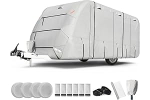 FRUNO Travel Trailer RV Cover 24'-27' Water-Resistant Anti-UV Camper Cover for Winter Snow with Jack Cover 4 Tire Covers and Gutter Covers