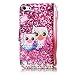 for iPod Touch 6 Case, Alkax Premium PU Leather Wallet Kickstand Magnet Flip Stand Protective Cover with Card ID Card Slots for Apple iPod Touch 5 6th Generation (2 Hot Pink Owl)