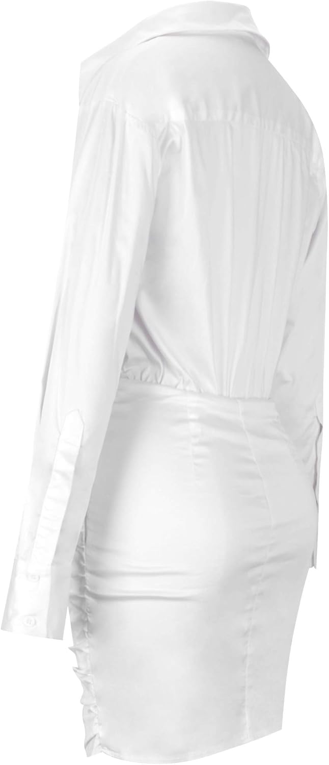 white draped shirt dress