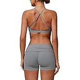 QBGJTD Women Two Piece Workout Back Sets Sports Bras Matching High Waist Booty Lifting Shorts Gym Yoga Jogger Wear Outfits