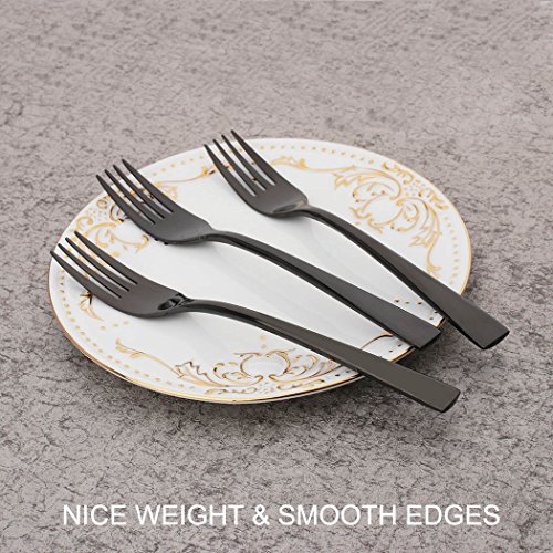 Onlycooker 6 Piece Black Dinner Fork Set 7.7-inch Stainless Steel Service for 6 Salad Dessert Forks Silverware Sets Flatware Cutlery Utensils Dinnerware Mirror Polished Dishwasher Safe
