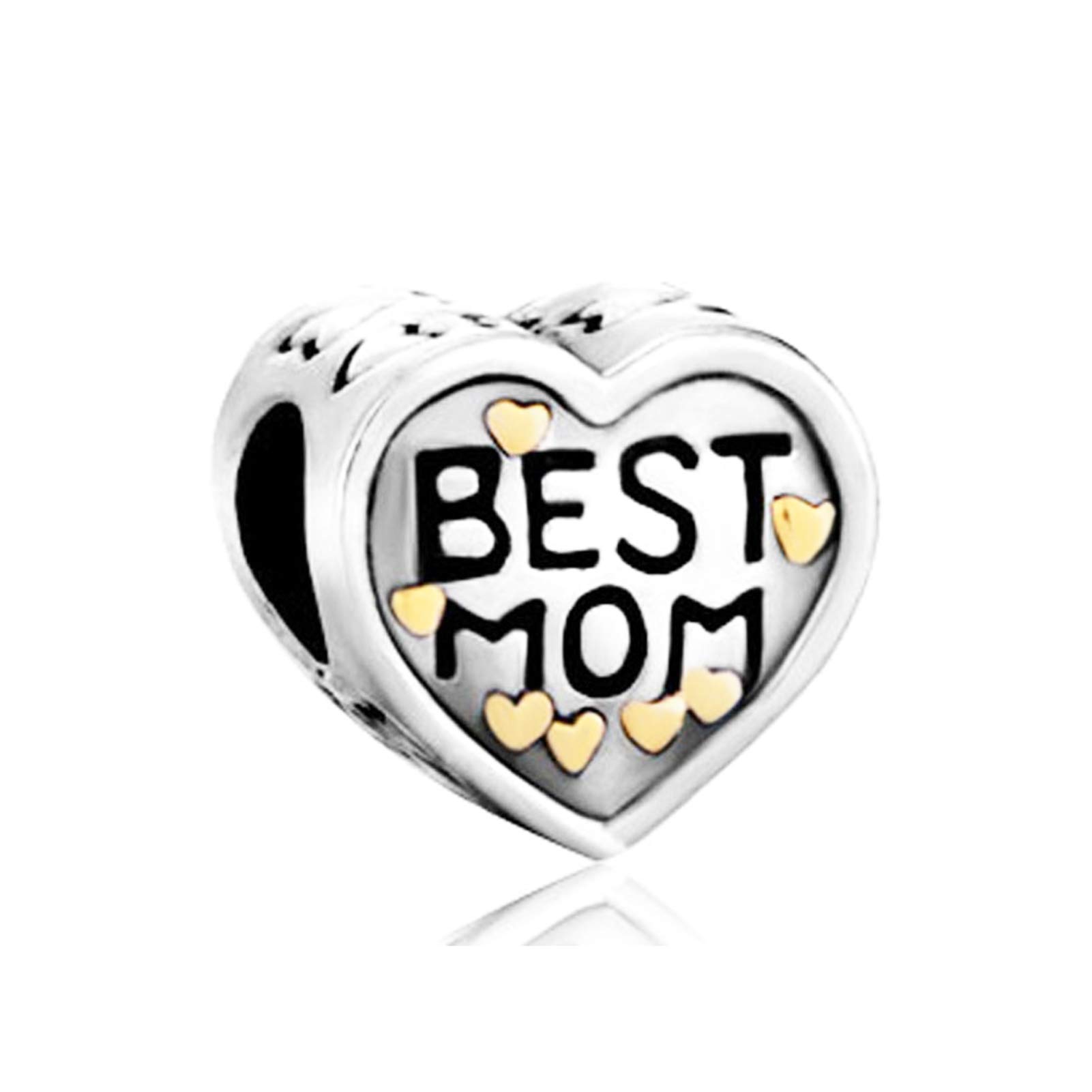 Best Mum Gold Love Heart Charm Compatible with Pandora Charm Bracelets Mother Grandma Daughter Family Mom Mothers Day Birthday