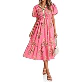 Cicy Bell Womens Summer Floral Print Maxi Dress A Line Puff Short Sleeve V Neck Boho Dresses Flowy Beach Vacation Outfits