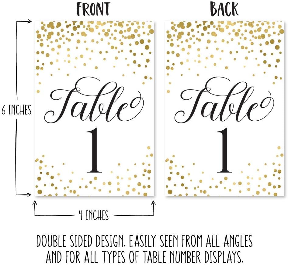 1-25 Gold Glitter Table Number Double Sided Signs for Wedding Reception, Restaurant, Birthday Event, Calligraphy Printed Numbered Card Set Centerpiece Decoration Setting Reusable Frame Stand 4x6 Size: Home & Kitchen