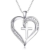 MISSLAN Cross Necklace for Women 925 Sterling Silver Cross Necklace Heart Necklaces for Women Chain Pendant Womens Necklaces