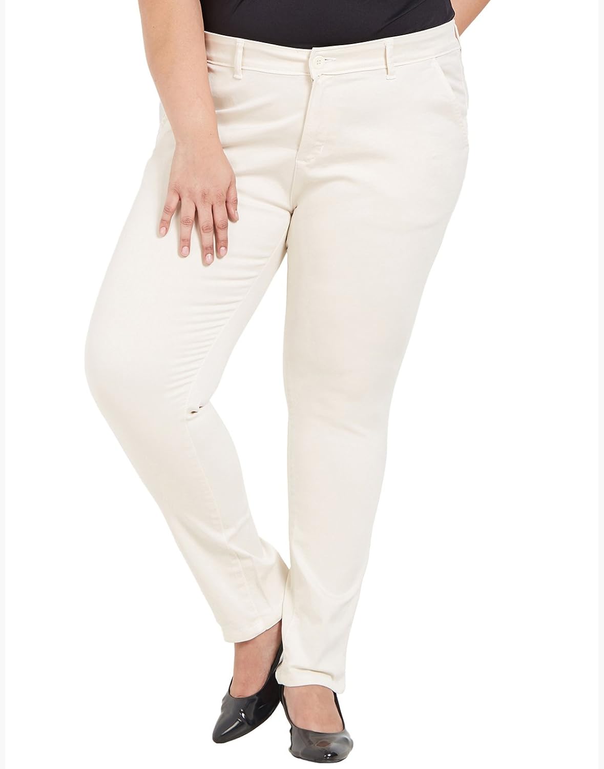 zush mid rise regular fit ivory color cotton blend fabric plus sized formal pant for womens
