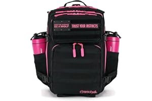 WOLFpak 35L Athletic Gym Backpack - Durable 1000D Waterproof Oxford Material with MOLLE Webbing, Laptop Pocket & Dual Cup Holders, Durable Fitness/Travel/Military Daypack (Black Neon Pink)