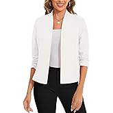 MINTLIMIT Women's Collarless Blazer Ruched 3/4 Sleeve Open Front Business Work Office Jacket Blazers