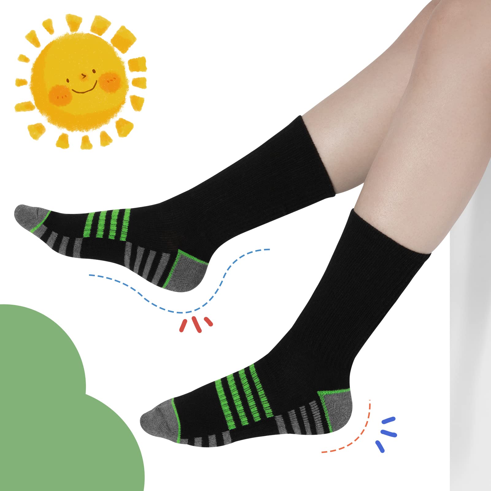 Boys Crew Socks For Kids 4-10 Years Old Athletic Long Socks With Cushioned Sole 6 Pairs