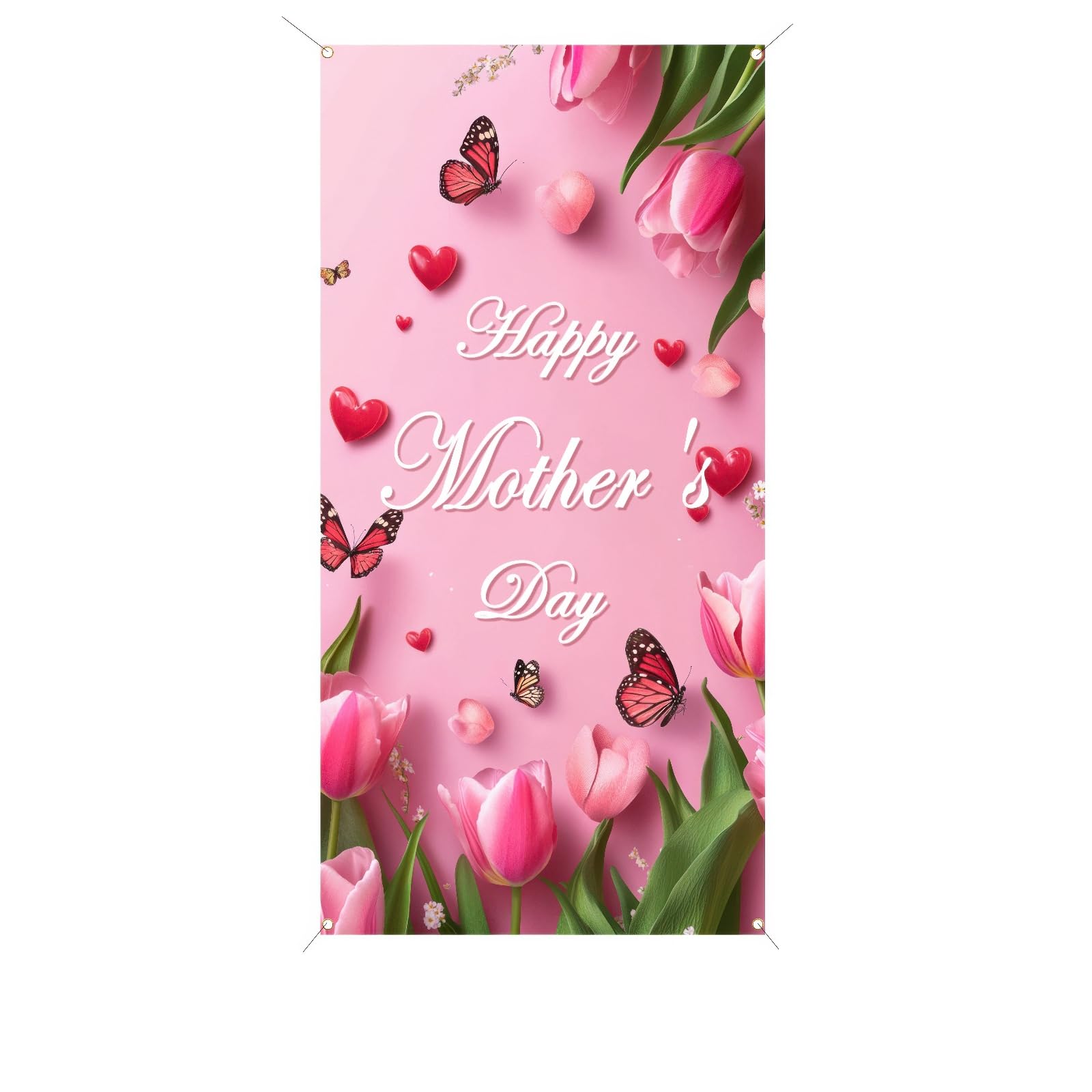 Photo 1 of BlissYard Happy Mother's Day Door Banner 71 x 35 Inch Pink Floral Tulip Decoration for Home Entryway Porch Wall Indoor Outdoor Happy Mother's Day Door Cover Hanging Background Decorations